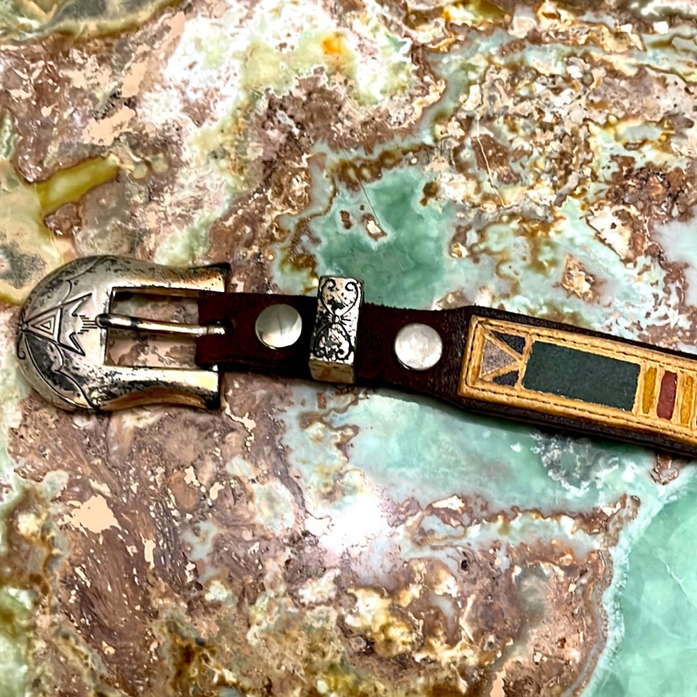 leather western style belt with removable buckle